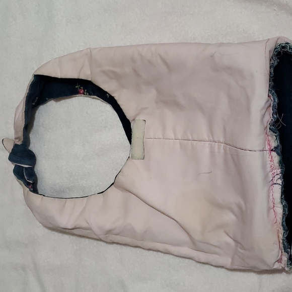 70s Dark Blue Denim Tote w/Embroidered Pink Flowers-Pink Fabric Liner-Velcro-EC - Picture 3 of 13